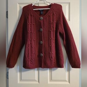 Denim&Co Maroon Button-Up Sweater